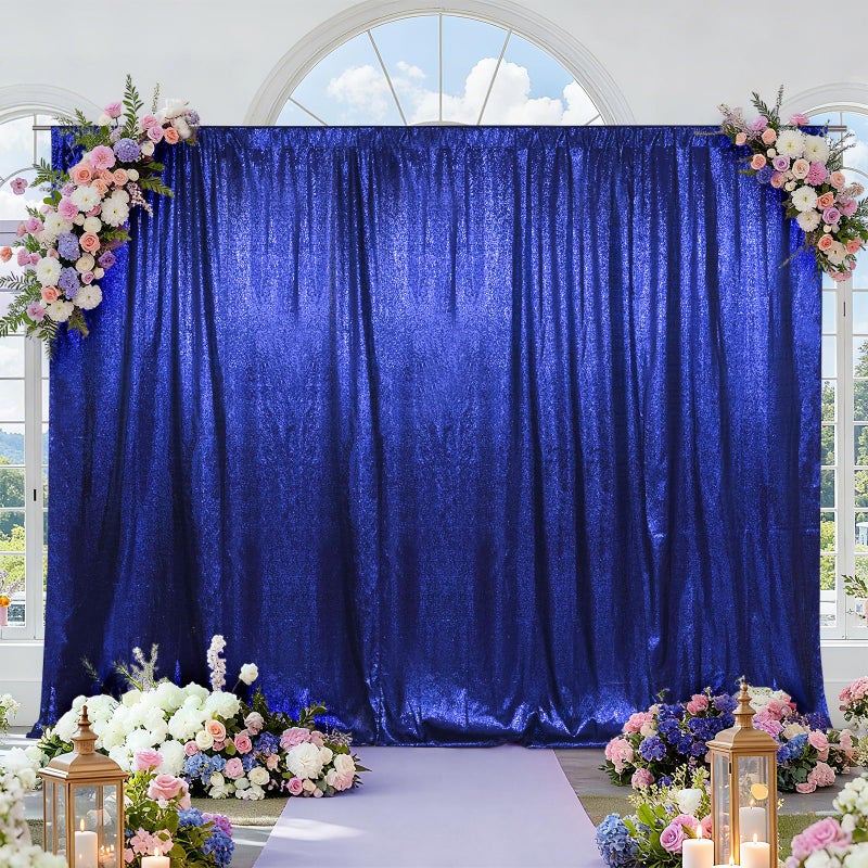 SquarePie Sequin Backdrop Less Transparent Photography Background Sparkly Curtain for Wedding Patry 10FT x 10FT Navy Blue - Image 2